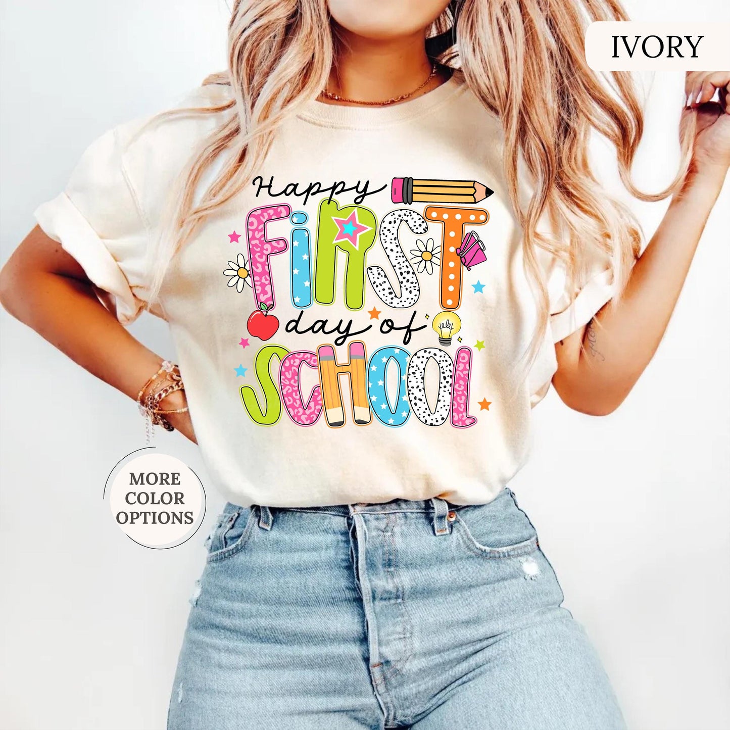 Comfort Colors® Happy First Day Of School Shirt, Teacher Back To School Tee, School Shirt, Teacher Appreciation, 1st Day Of School Teacher