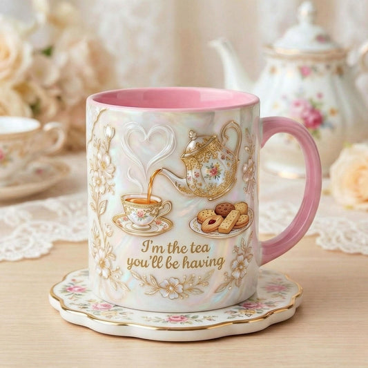 I Am The Tea You Having Mug, Reader Accent Mug, BookTok Cup, Vintage Romance Gift For Book Lover, Bookish Tea Lover Gift