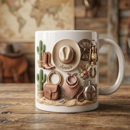 Personalized Cowgirl Ceramic Mug, Custom Western Coffee Cup, Rustic Country Gift for Her