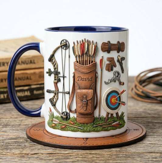 Custom Name Archery Accent Mug, Target Shooting Coffee Mug, Gift For Him, Father's Day Gift For Dad Grandpa