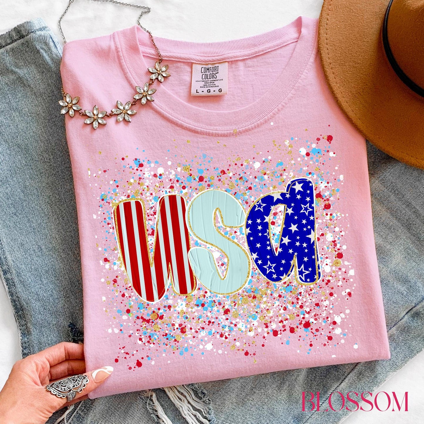 Comfort Colors USA Shirt, Patriotic Women T-shirt, 4th of July Patriotism Gift, Fourth of July Tee
