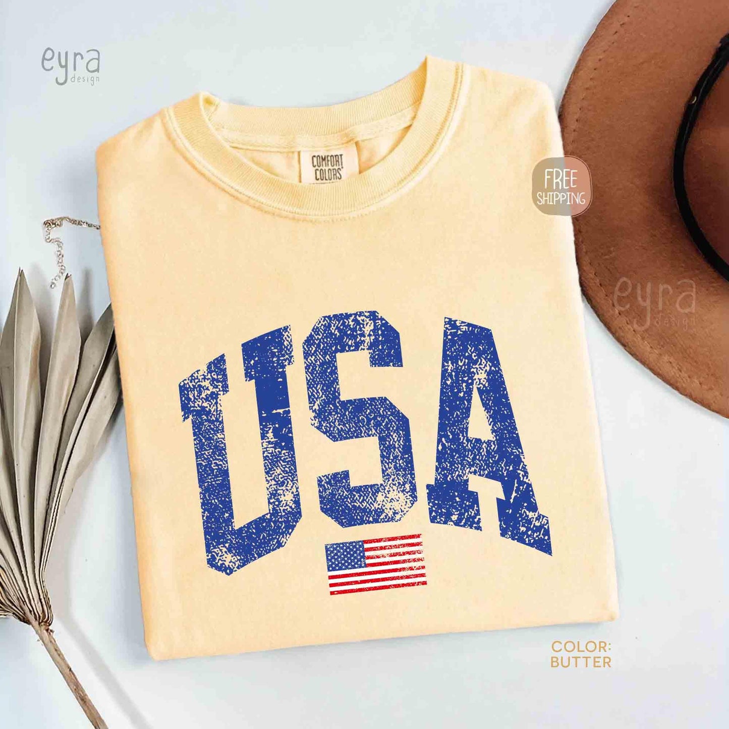Retro USA T-shirt, Comfort Colors Womens USA Shirt, America Tshirt, 4th of July Tee, Vintage Patriotic Shirt, Distressed USA Flag Tee