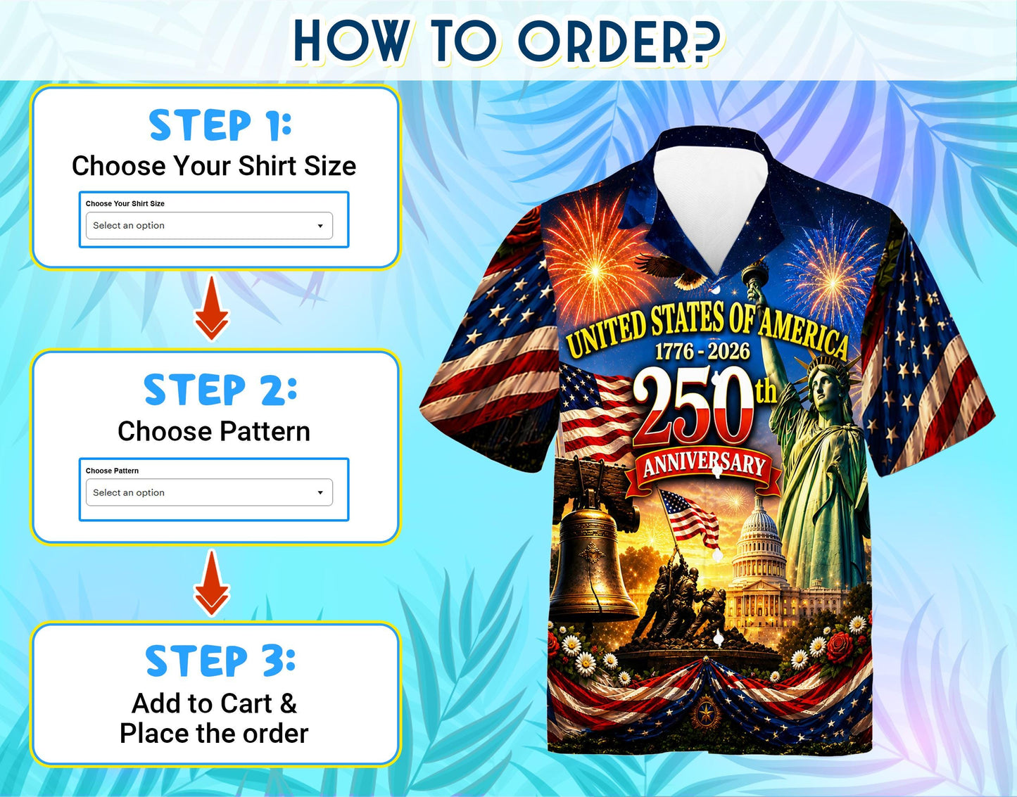 250th Anniversary of America Hawaiian Shirt, Patriotic Eagle Print, 1776-2026 Freedom Style, Independence Day Shirt Gifts for Father's Day