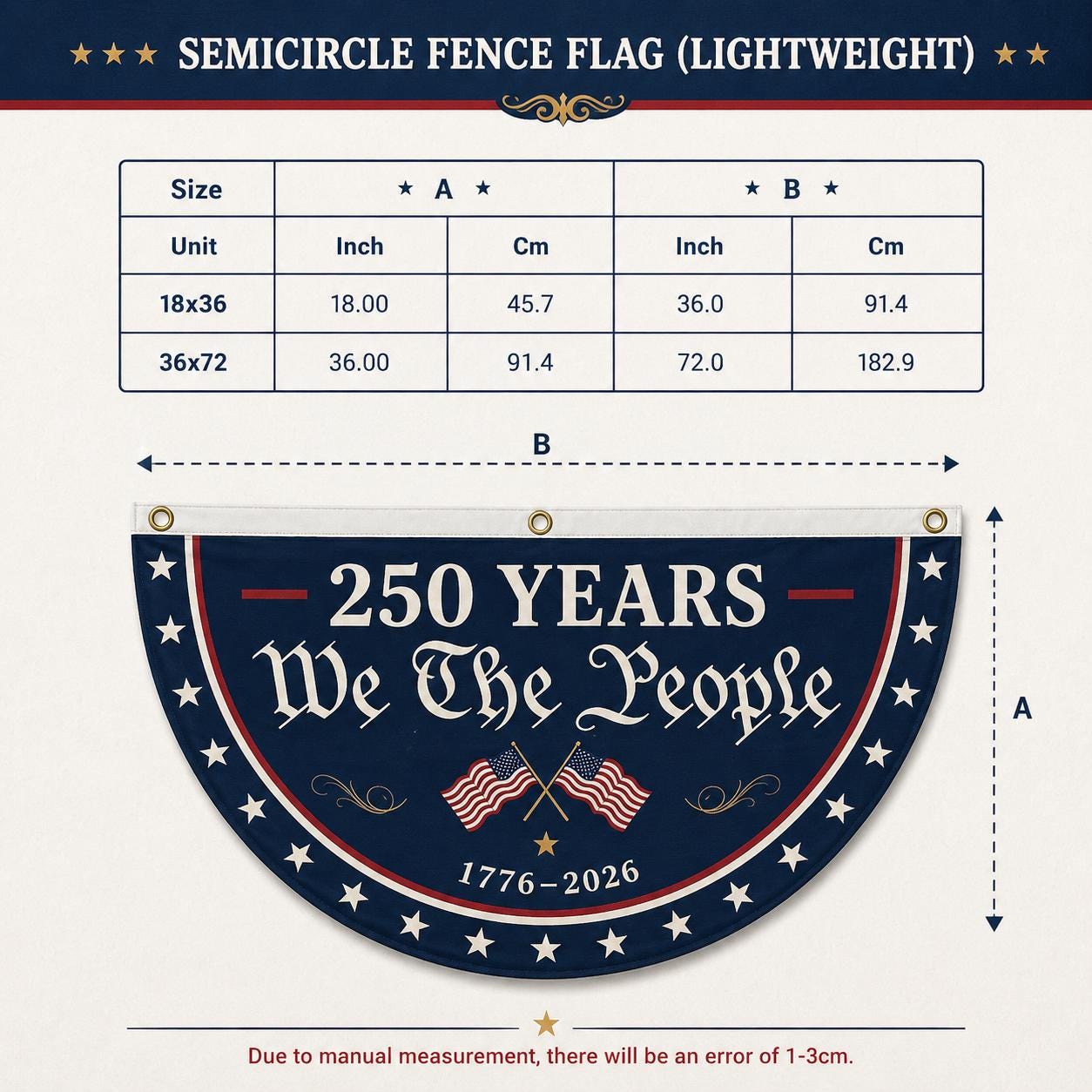 USA 250th Anniversary Patriotic Bunting Banner America 1776–2026 Semicircle Fence Flag Christian Freedom Porch Decor, Gift For Dad