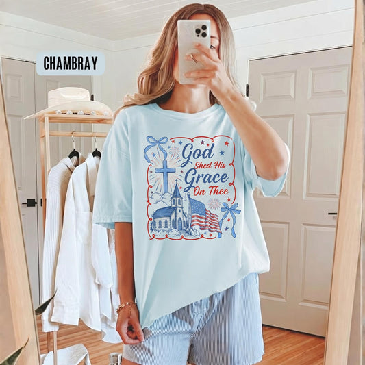 God Shed His Grace On Thee Shirt, Patriotic 4th of July T-Shirt, American Flag Tee, USA Shirt Independence Day Gift