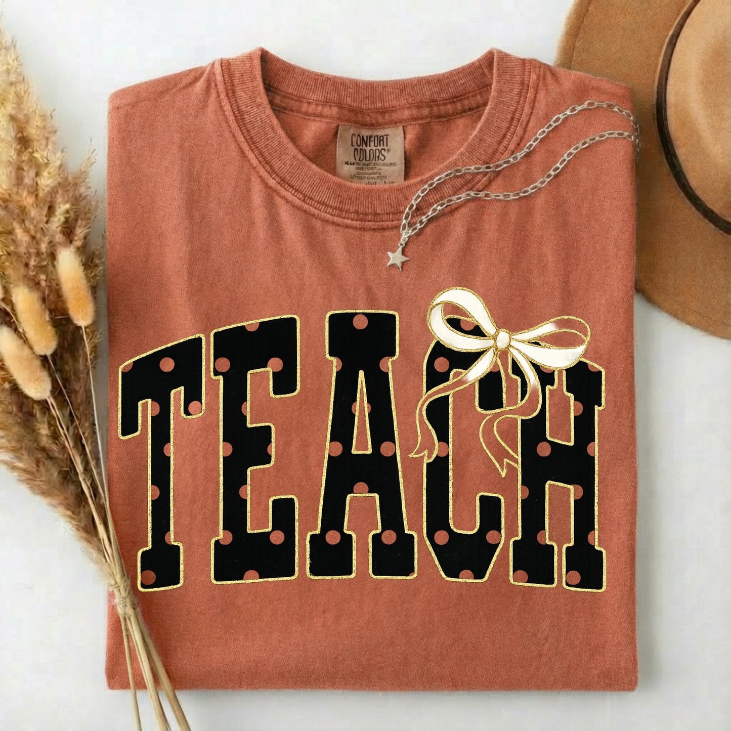 Comfort Colors® Teach Shirt, Coquette Teacher Tee, Black Polka Dot Teacher Tshirt, Cute Back To School Teacher Shirt