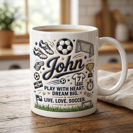 Personalized Soccer Ceramic Mug, Custom Football Cup, Goal Trophy Cleats Cup for Sports Fans