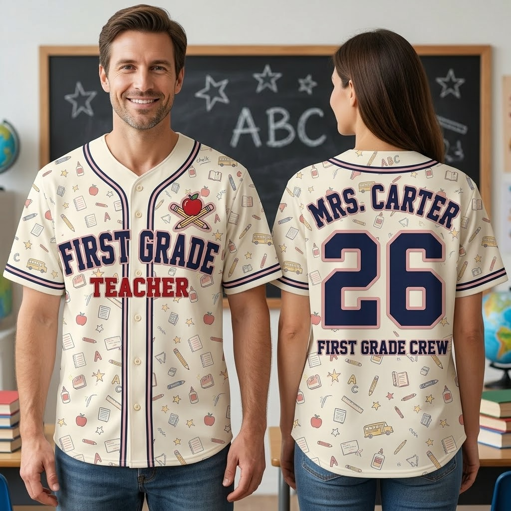 First grade teacher baseball jersey lifestyle mockup front and back