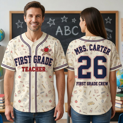 First grade teacher baseball jersey lifestyle mockup front and back