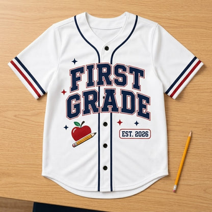 First Grade Teacher Baseball Jersey - Personalized Teacher Name Jersey