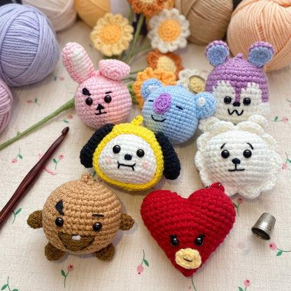 Handmade Crochet Character Keychain, Cute Amigurumi Bag Charm, Kawaii Plush Backpack Accessory, Gift for K-Pop Fans