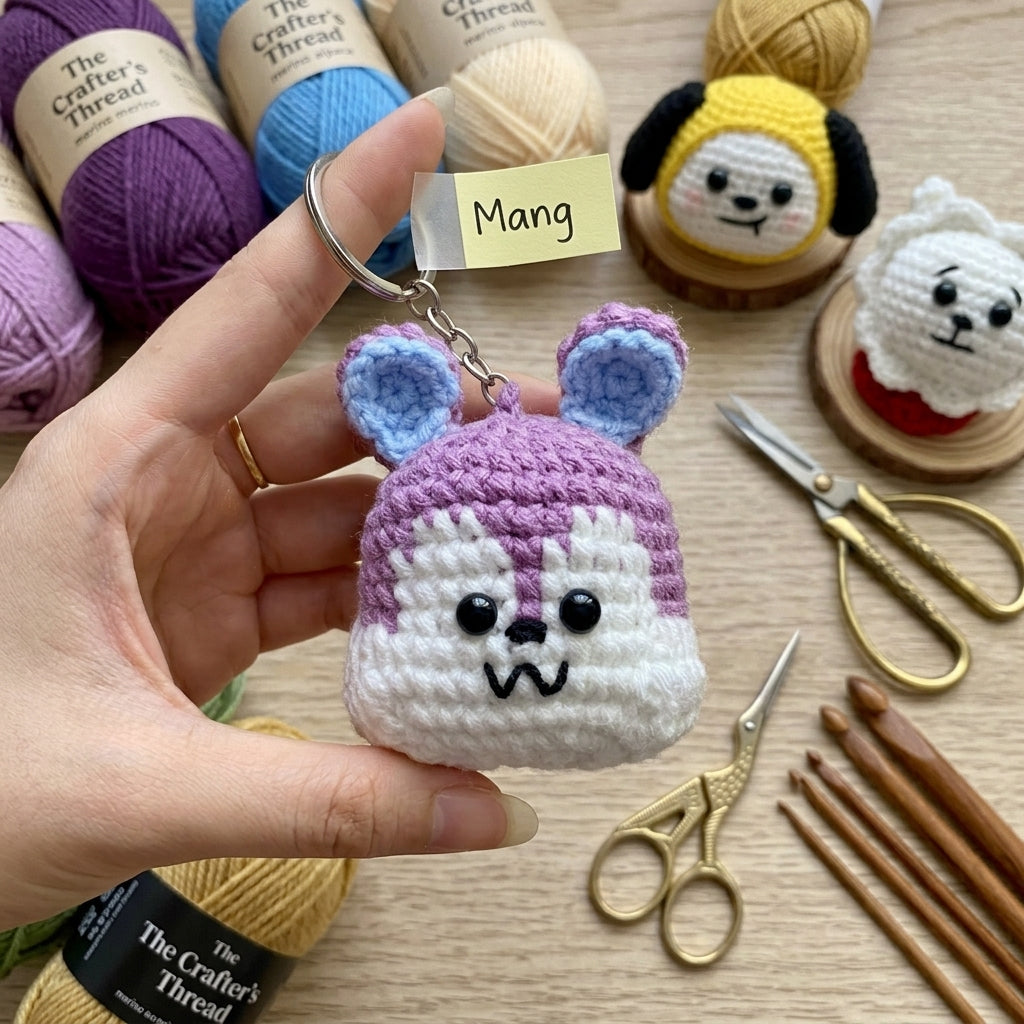 Handmade Crochet Character Keychain, Cute Amigurumi Bag Charm, Kawaii Plush Backpack Accessory, Gift for K-Pop Fans