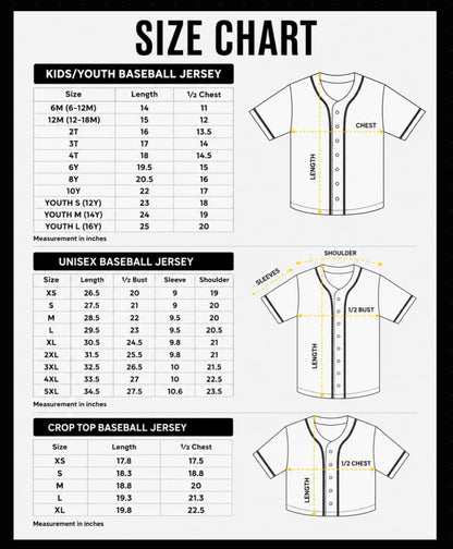 Baseball jersey size chart