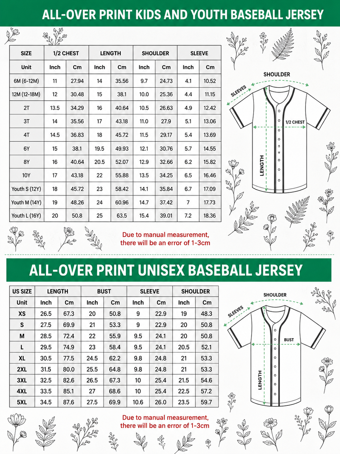 Baseball Jersey Size Chart