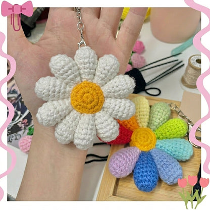 Handmade Crochet Daisy Keychain, Cute Flower Bag Charm, Aesthetic Knit Daisybong Keyring, Kawaii Backpack Accessory Gift