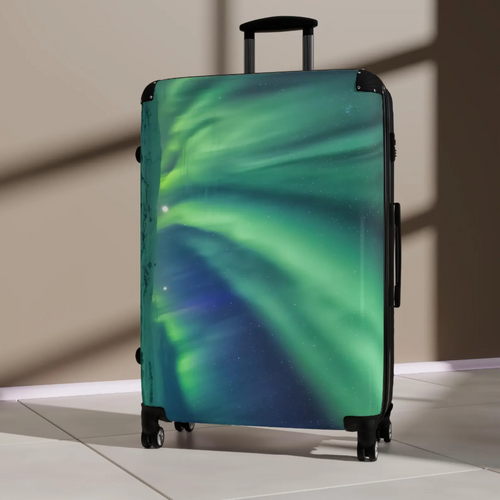 Aurora Borealis Suitcase, Night Sky Sea Themed Travel Luggage, Adjustable Handle