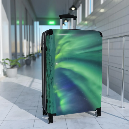 Aurora Borealis Suitcase, Night Sky Sea Themed Travel Luggage, Adjustable Handle