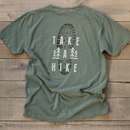 take a hike shirt, comfort colors graphic tee, hiking boot tshirt, outdoor adventure trail tree unisex t-shirt with saying, gift for dad