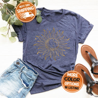 Mystic Sun And Moon Shirt, Celestial Moon Shirt, Boho Sun Shirt, Aesthetic Yoga Shirt, Cute Meditation Shirt, Graphic Moon And Sun Shirt