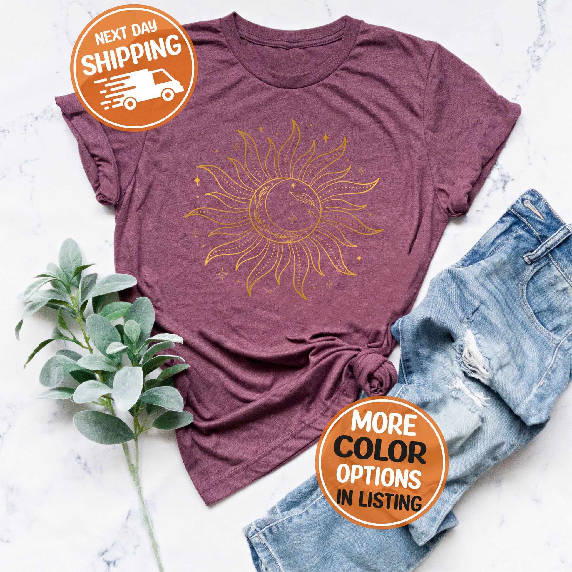 Mystic Sun And Moon Shirt, Celestial Moon Shirt, Boho Sun Shirt, Aesthetic Yoga Shirt, Cute Meditation Shirt, Graphic Moon And Sun Shirt