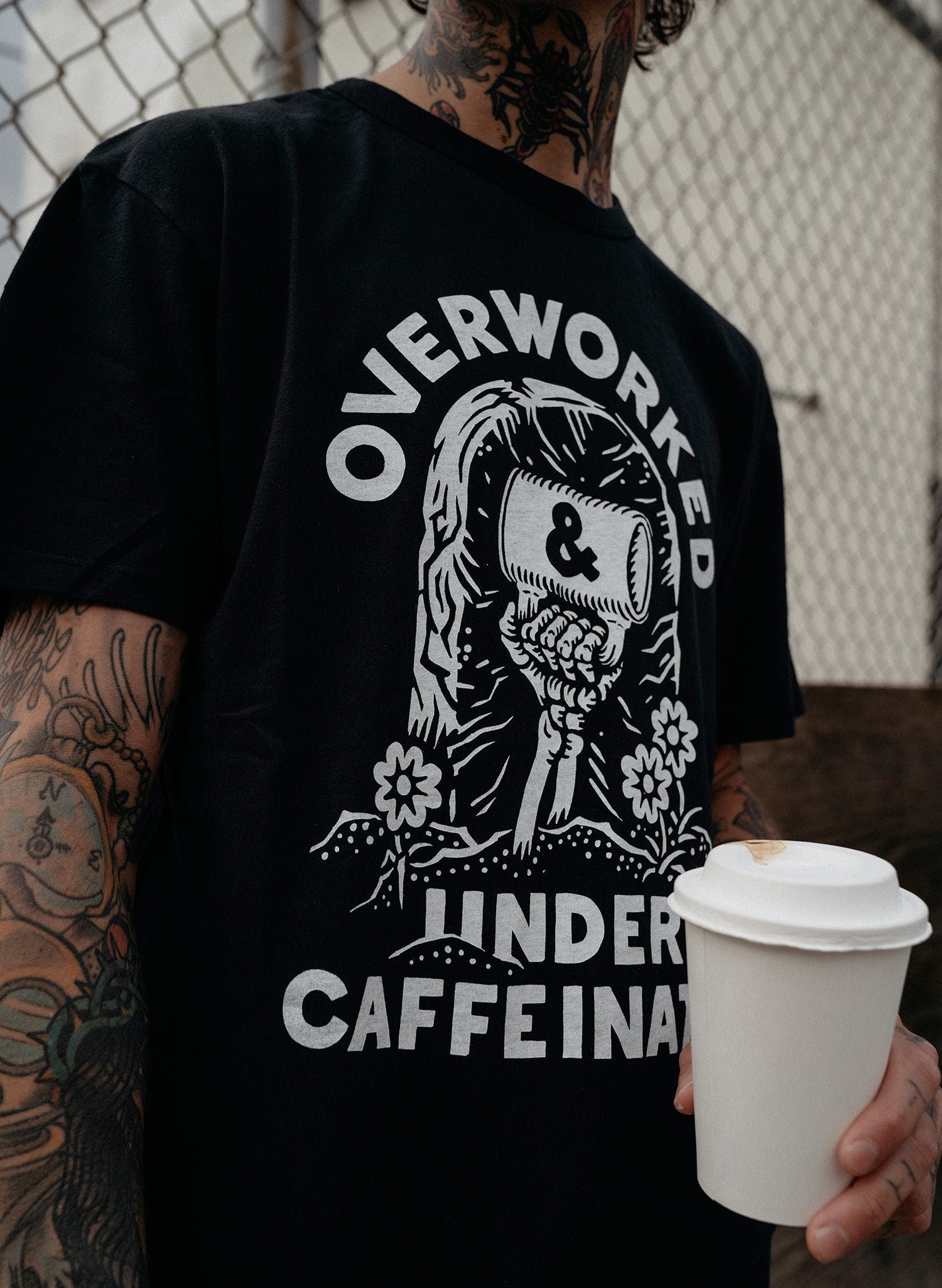 Over Worked Under Caffeinated Tee | Coffee T-shirt | Co Worker Gift | Caffeine | Best Coffee Shirt