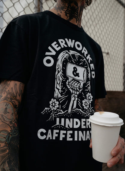Over Worked Under Caffeinated Tee | Coffee T-shirt | Co Worker Gift | Caffeine | Best Coffee Shirt