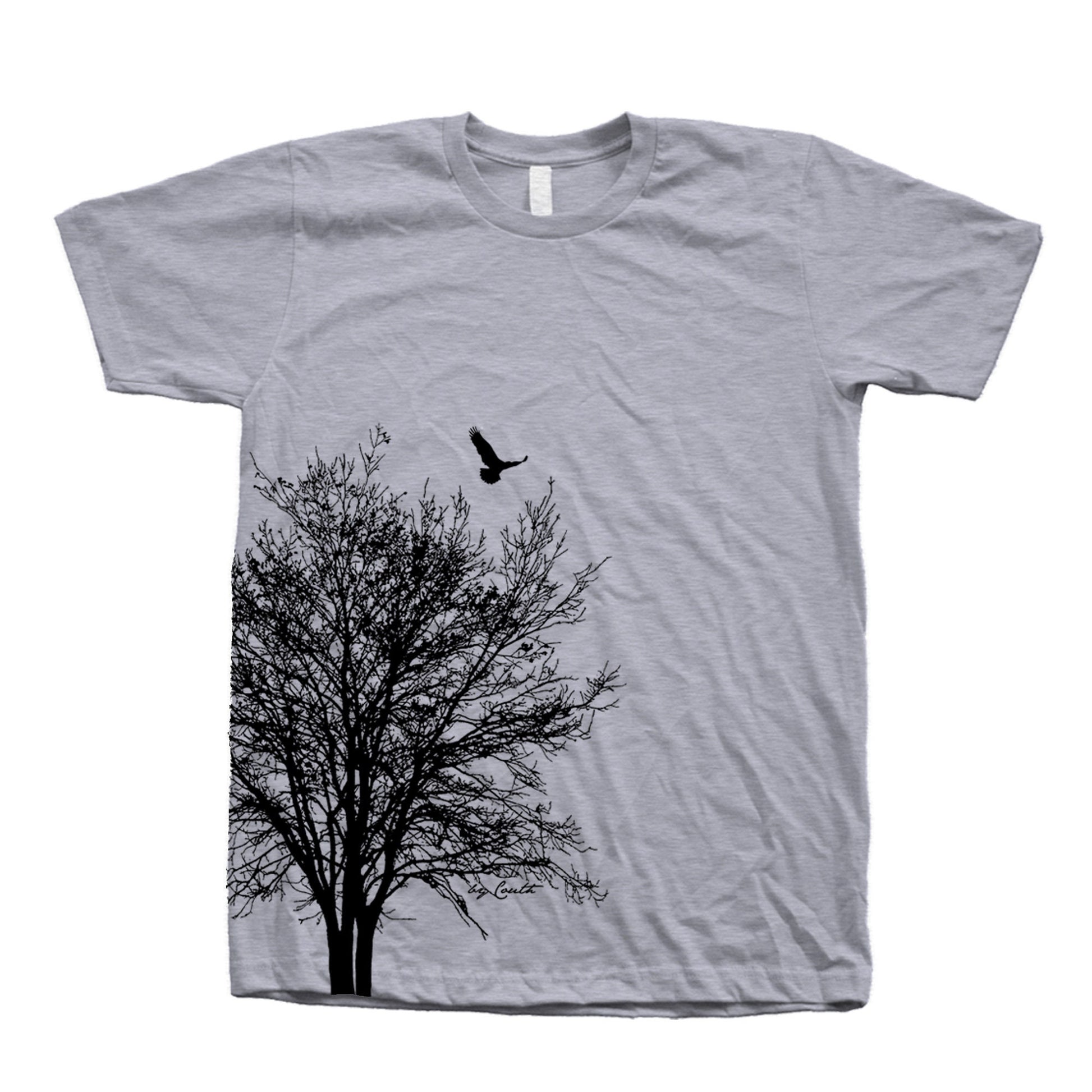 Tree & Bird Graphic T-Shirt: Unisex 100% Cotton Summer Shirt