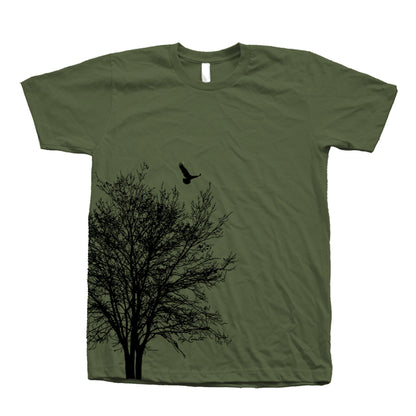 Tree & Bird Graphic T-Shirt: Unisex 100% Cotton Summer Shirt