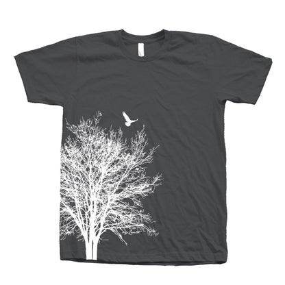 Tree & Bird Graphic T-Shirt: Unisex 100% Cotton Summer Shirt