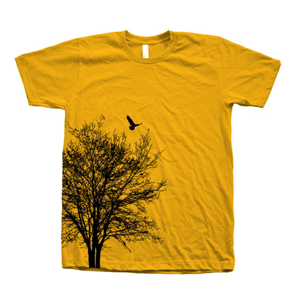 Tree & Bird Graphic T-Shirt: Unisex 100% Cotton Summer Shirt