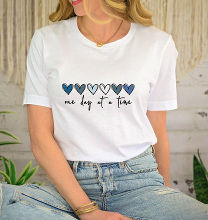 One Day At A Time Shirt, Hearts Mental Health Tee, Inspirational Gift