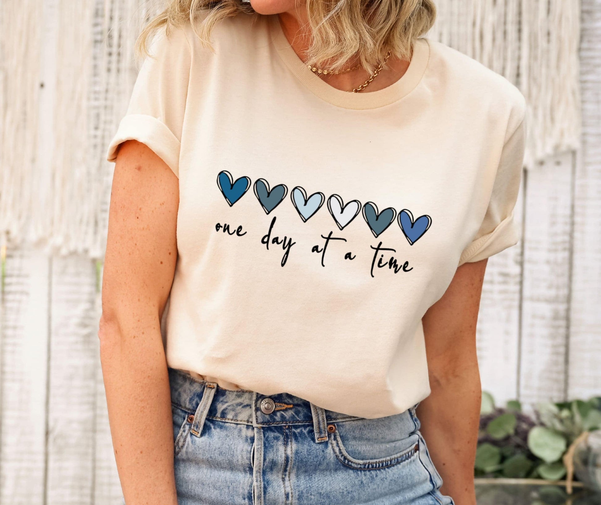 One Day At A Time Shirt, Hearts Mental Health Tee, Inspirational Gift