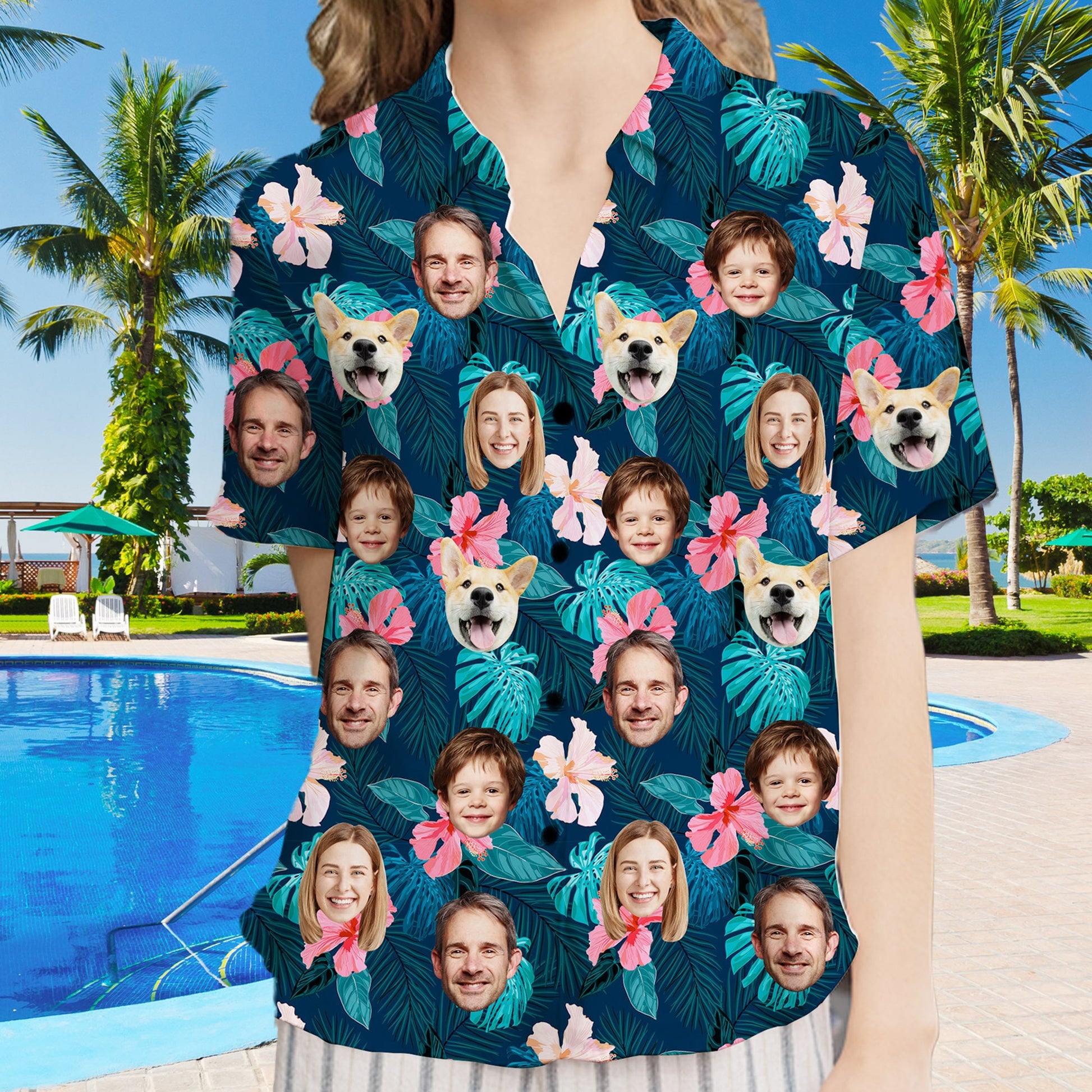 Custom Picture Face Hawaiian Shirt: Personalized Photo Floral Aloha Shirt, Dad Family Matching Shirts