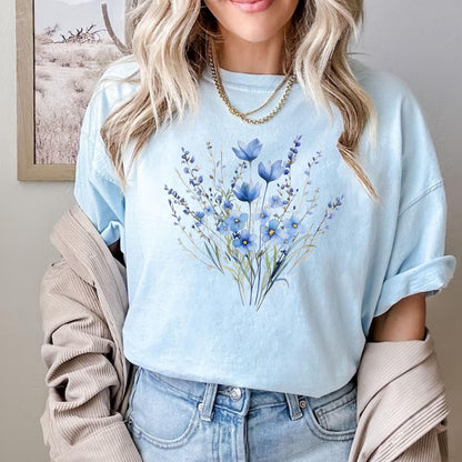 Comfort Colors® Blue Flower Bouquet Shirt, Flower Lover Shirt, Retro Floral Shirt, Flower Shirt, Plant Ladies Shirt, Gift for Nature Lover