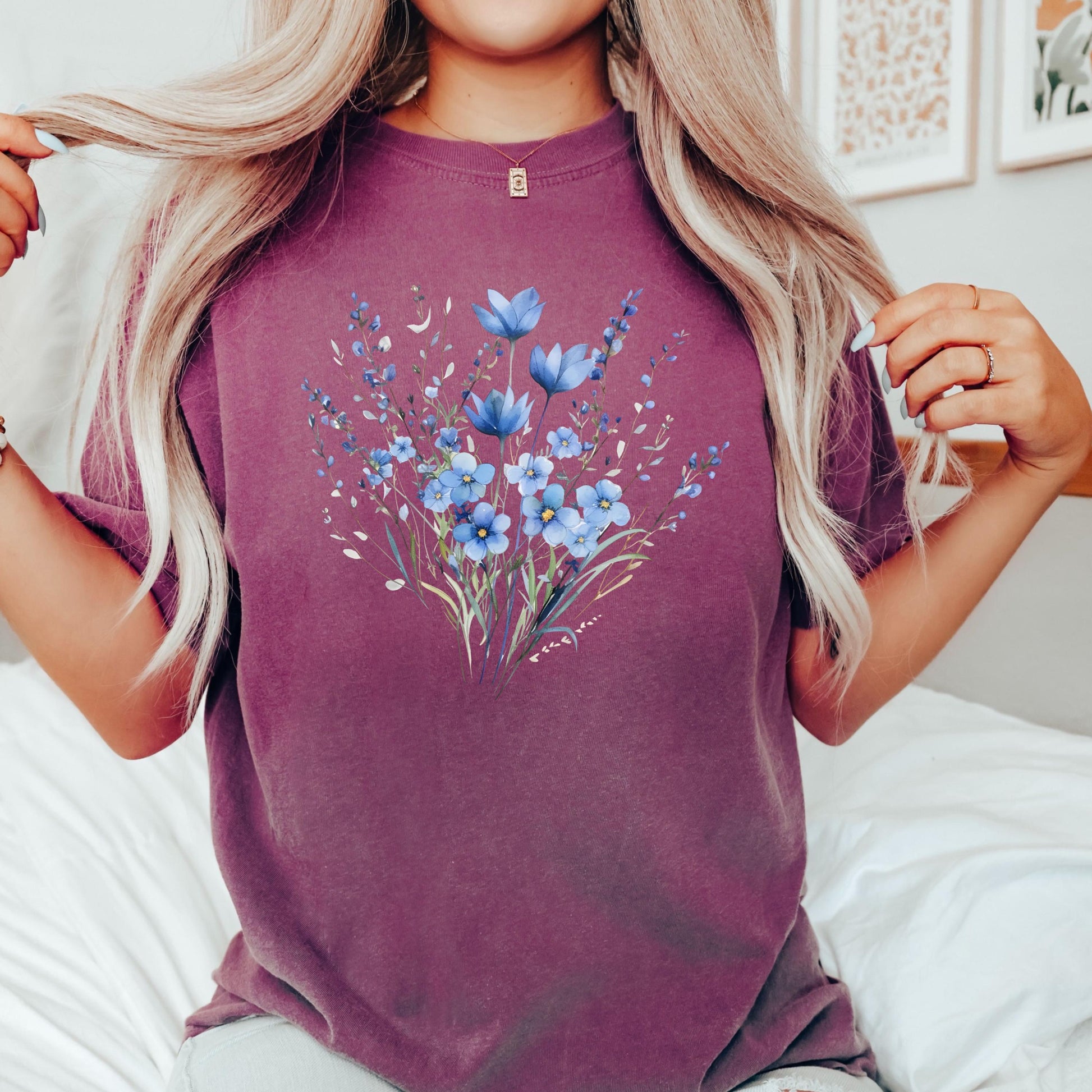 Comfort Colors® Blue Flower Bouquet Shirt, Flower Lover Shirt, Retro Floral Shirt, Flower Shirt, Plant Ladies Shirt, Gift for Nature Lover