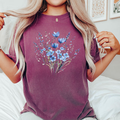 Comfort Colors® Blue Flower Bouquet Shirt, Flower Lover Shirt, Retro Floral Shirt, Flower Shirt, Plant Ladies Shirt, Gift for Nature Lover