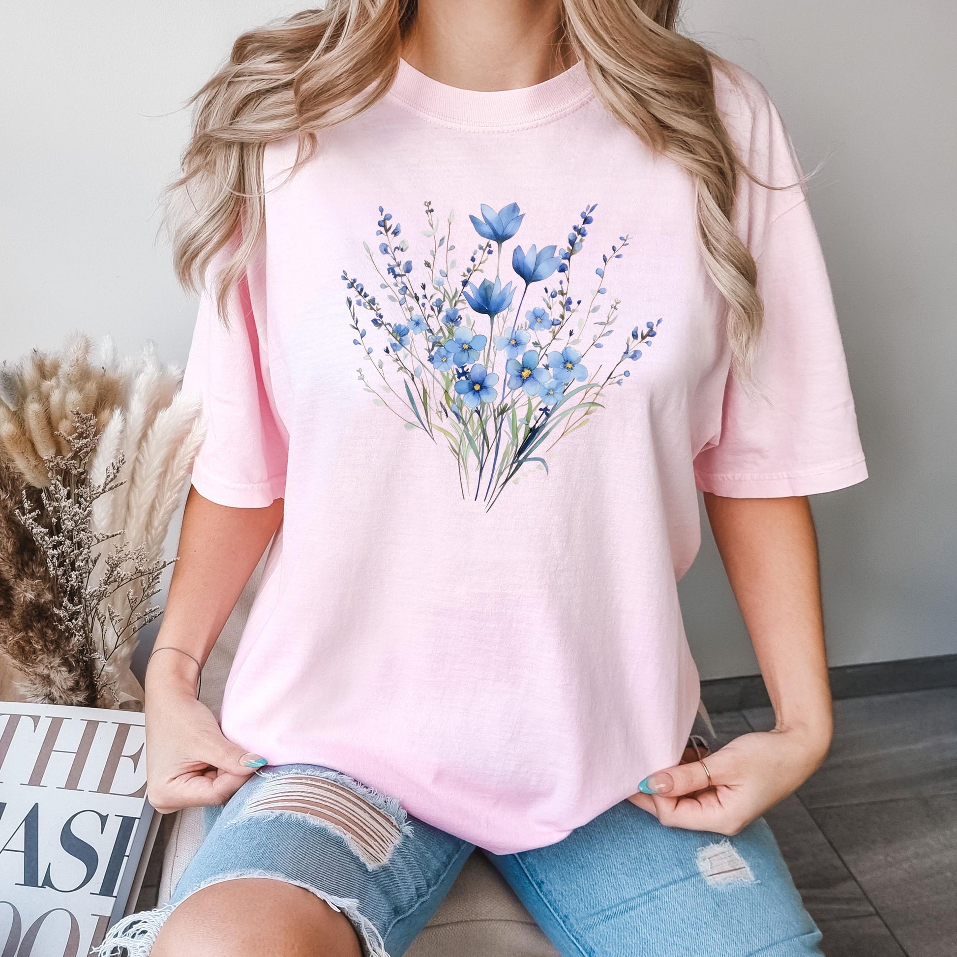 Comfort Colors® Blue Flower Bouquet Shirt, Flower Lover Shirt, Retro Floral Shirt, Flower Shirt, Plant Ladies Shirt, Gift for Nature Lover