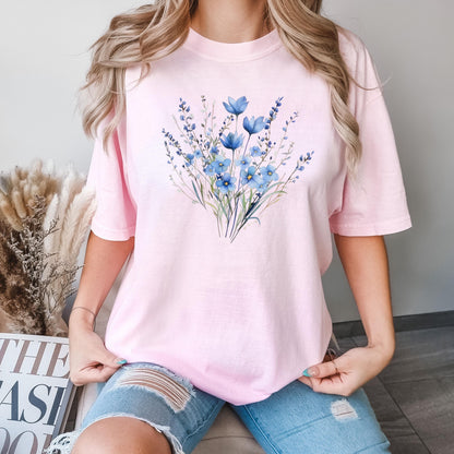 Comfort Colors® Blue Flower Bouquet Shirt, Flower Lover Shirt, Retro Floral Shirt, Flower Shirt, Plant Ladies Shirt, Gift for Nature Lover