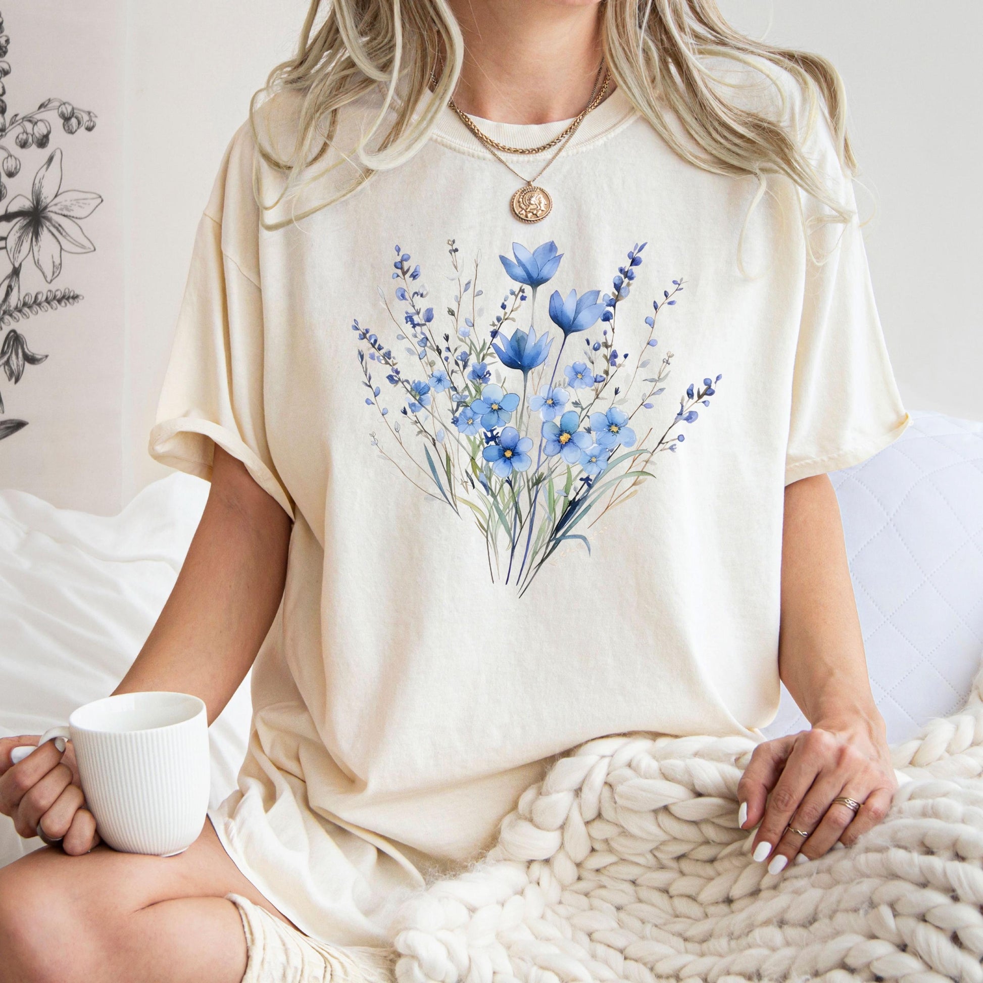 Comfort Colors® Blue Flower Bouquet Shirt, Flower Lover Shirt, Retro Floral Shirt, Flower Shirt, Plant Ladies Shirt, Gift for Nature Lover