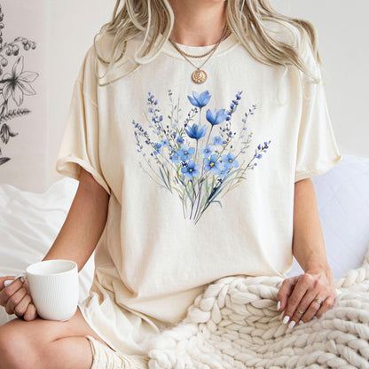 Comfort Colors® Blue Flower Bouquet Shirt, Flower Lover Shirt, Retro Floral Shirt, Flower Shirt, Plant Ladies Shirt, Gift for Nature Lover