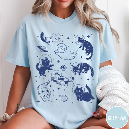 Cats in Space Comfort Colors® Shirt, Funny Cat Tshirt, Oversized Shirt, Aesthetic Graphic Retro Vintage T Shirt, Cat Lover Gift, Cat Tee