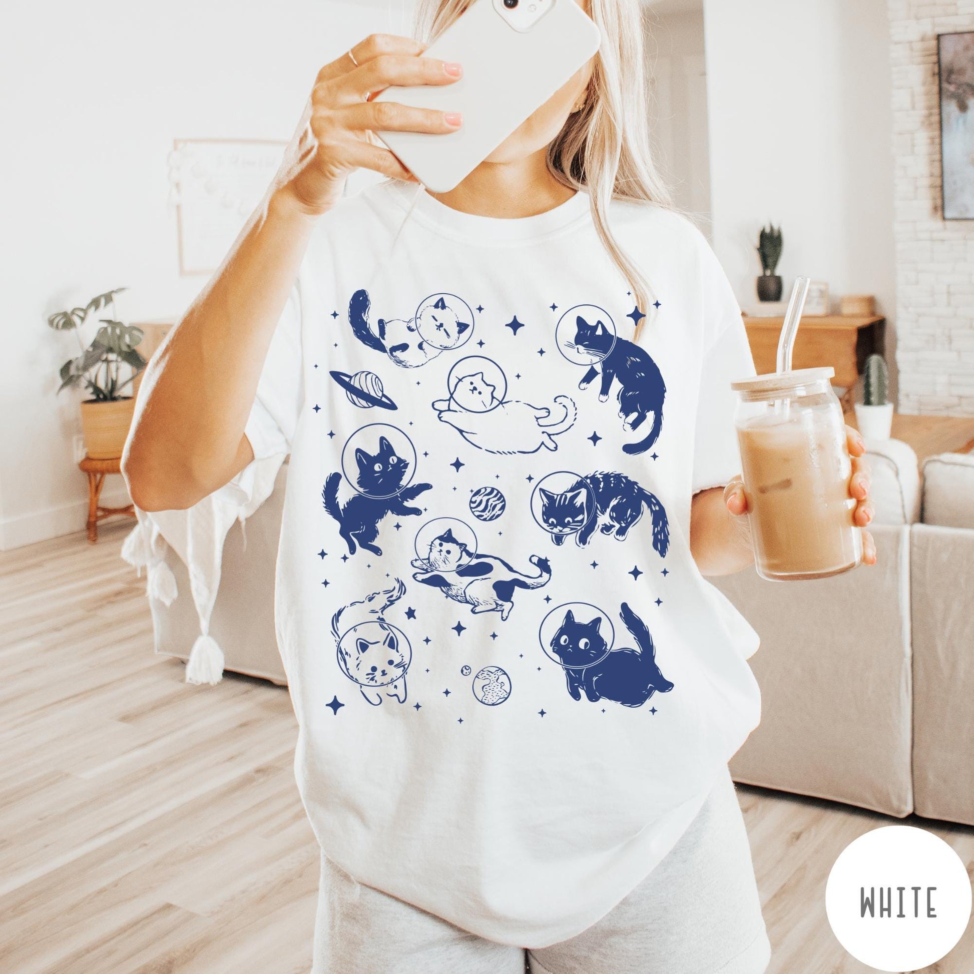 Cats in Space Comfort Colors® Shirt, Funny Cat Tshirt, Oversized Shirt, Aesthetic Graphic Retro Vintage T Shirt, Cat Lover Gift, Cat Tee