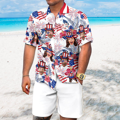 Custom Face American Hawaiian Shirt, Funny Photo Independence Day Shirt, America Aloha Shirt, 4th of July Gift Patriotic, 250th Anniversary