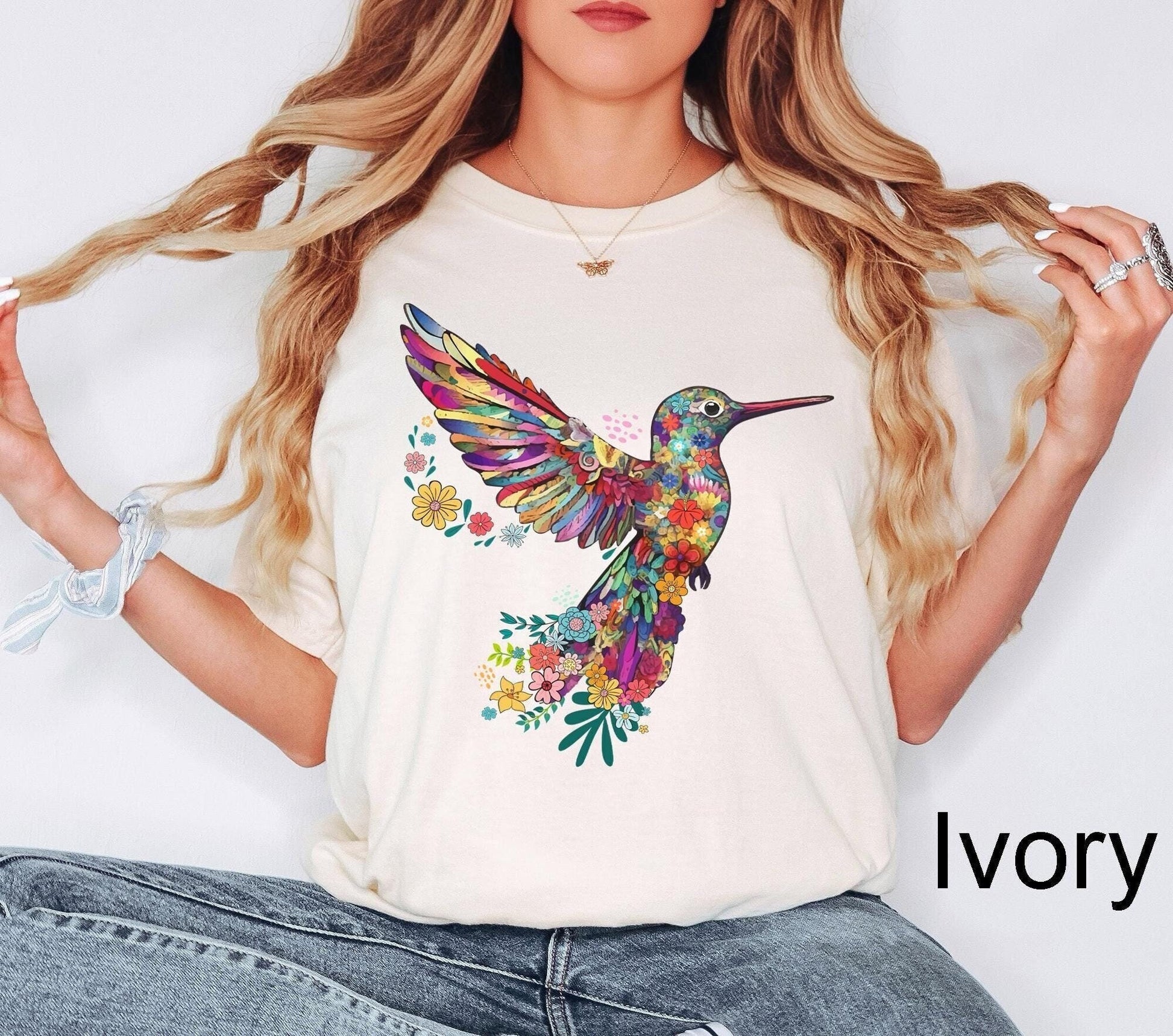 Comfort Colors® Floral Hummingbird Shirt ,Animal Lover Tee, Bird T Shirts, Trendy Tee, Gift For Her, Bird Lover T-Shirt, Spring Birds,Flower