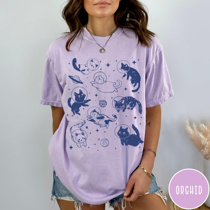 Cats in Space Comfort Colors® Shirt, Funny Cat Tshirt, Oversized Shirt, Aesthetic Graphic Retro Vintage T Shirt, Cat Lover Gift, Cat Tee