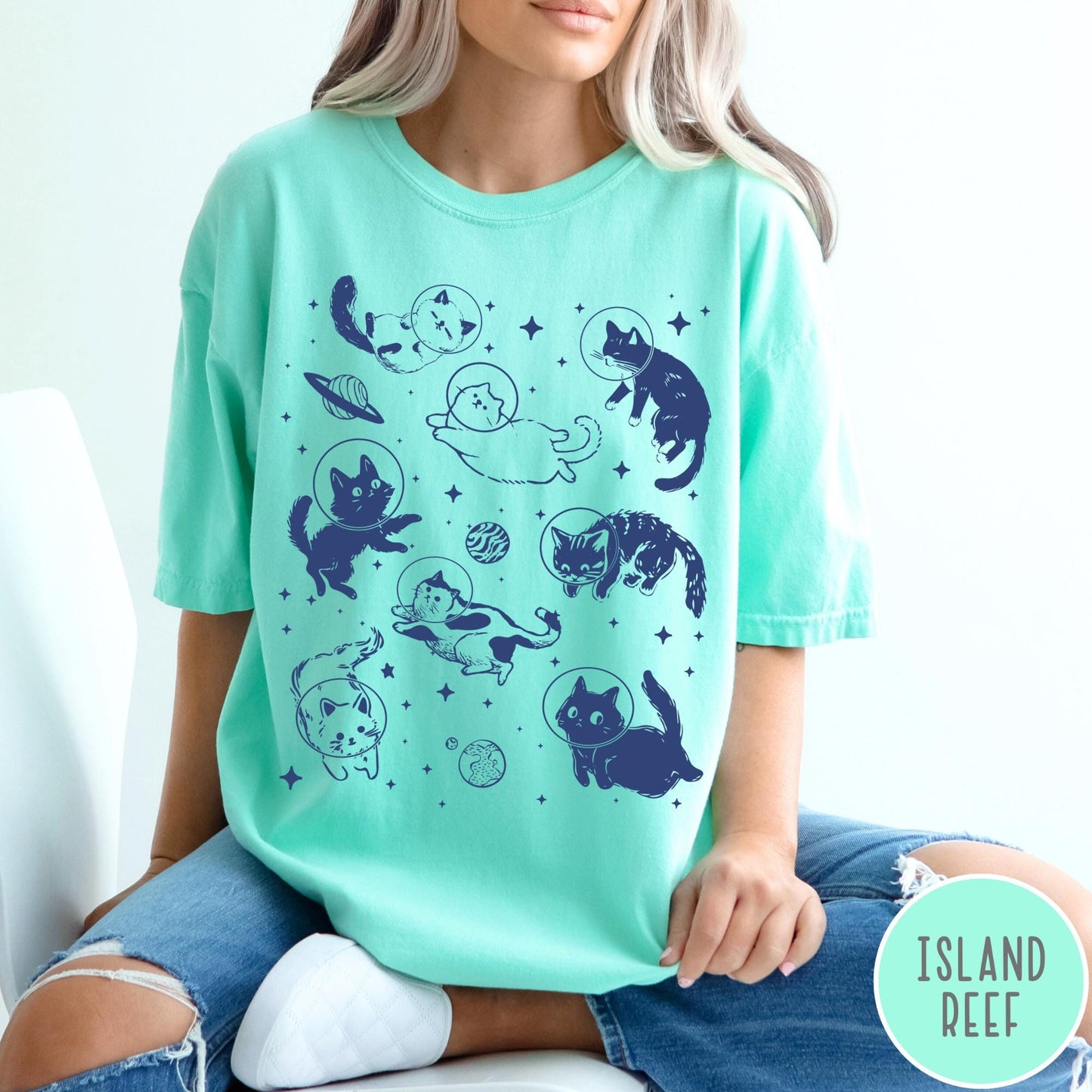 Cats in Space Comfort Colors® Shirt, Funny Cat Tshirt, Oversized Shirt, Aesthetic Graphic Retro Vintage T Shirt, Cat Lover Gift, Cat Tee