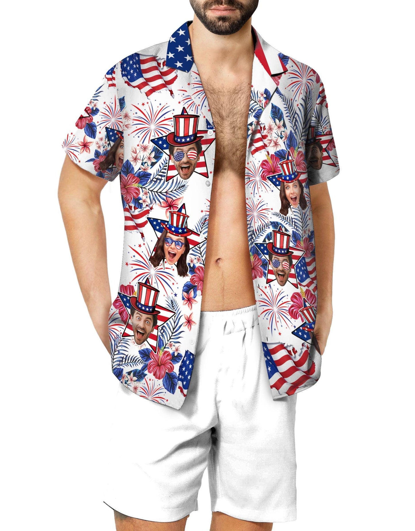 Custom Face American Hawaiian Shirt, Funny Photo Independence Day Shirt, America Aloha Shirt, 4th of July Gift Patriotic, 250th Anniversary