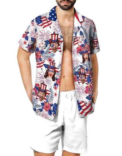 Custom Face American Hawaiian Shirt, Funny Photo Independence Day Shirt, America Aloha Shirt, 4th of July Gift Patriotic, 250th Anniversary