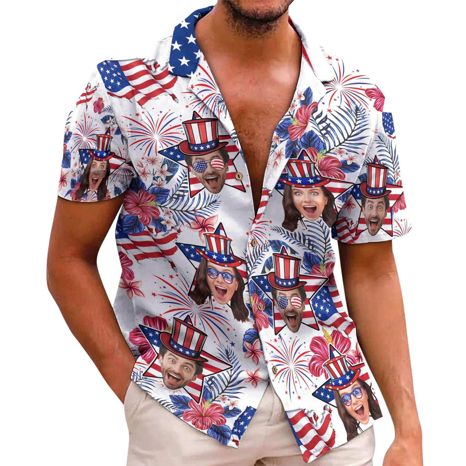 Custom Face American Hawaiian Shirt, Funny Photo Independence Day Shirt, America Aloha Shirt, 4th of July Gift Patriotic, 250th Anniversary