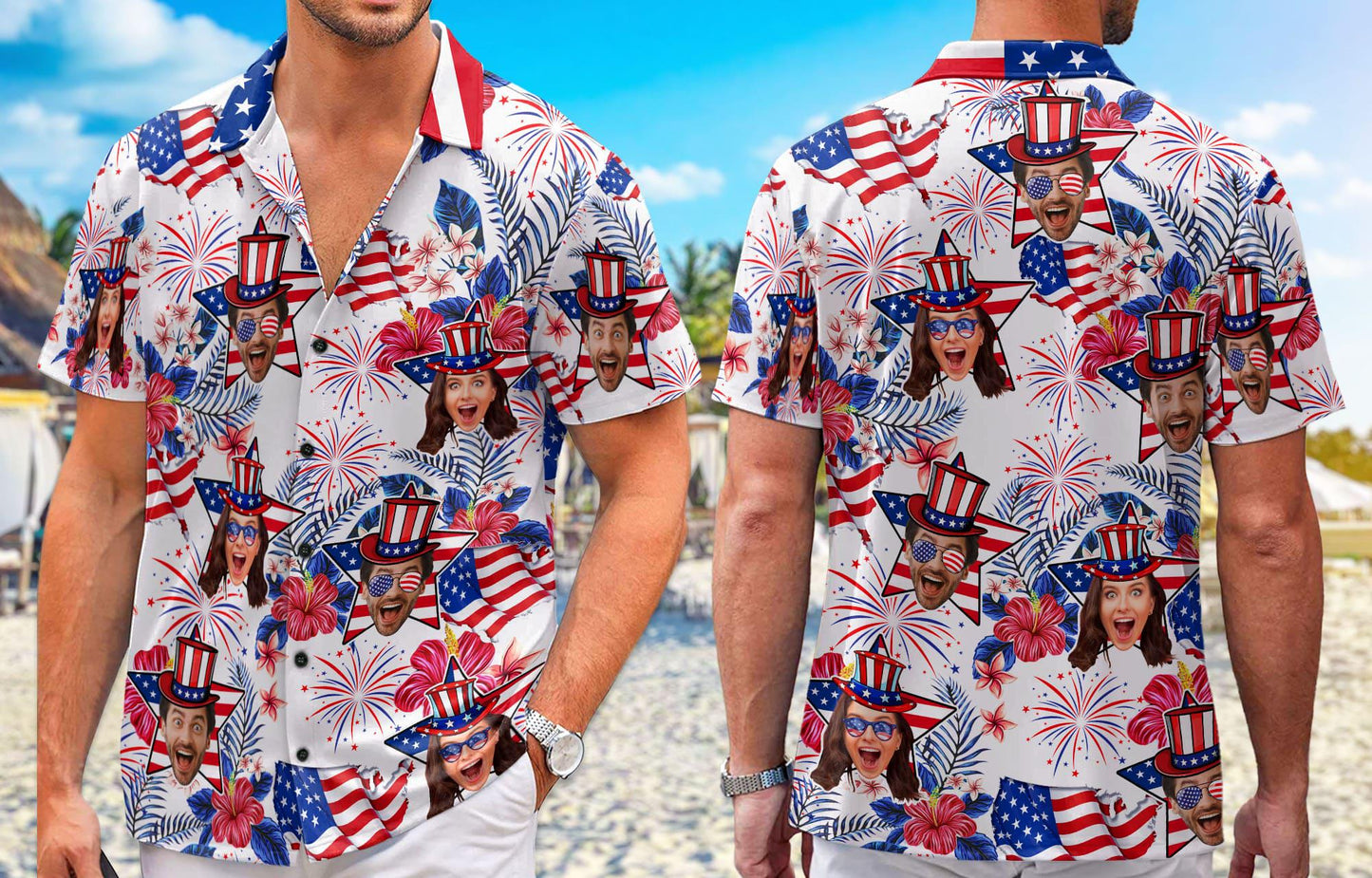 Custom Face American Hawaiian Shirt, Funny Photo Independence Day Shirt, America Aloha Shirt, 4th of July Gift Patriotic, 250th Anniversary
